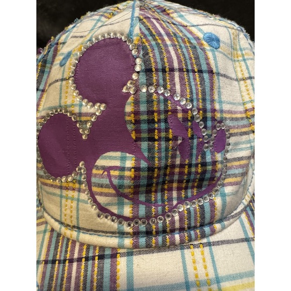 Disney Parks Hat Cap Strap Back Purple Plaid Mickey Mouse Rhinestone Womens OSFA - Picture 6 of 12